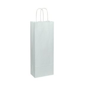 Papierová taška s krúteným uchom na víno 150x80x400 mm, biela